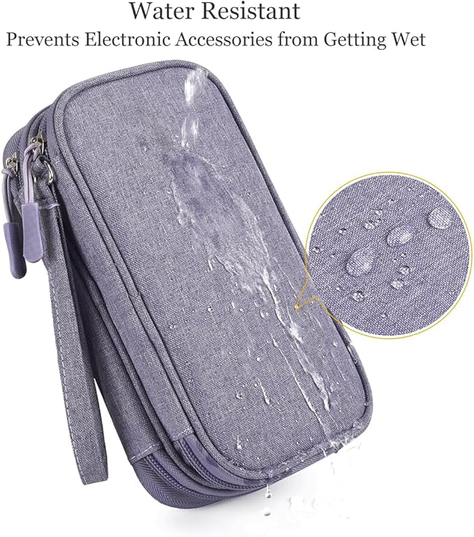 CAAORDKSO Cord Organizer Bag, Travel Cable Organizer Case Waterproof Accessories Pouch with Handle, Travel Electronic Carrying Bag for Cable, Cord, Charger, Phone, Power Bank, Earphone(Purple, Medium)