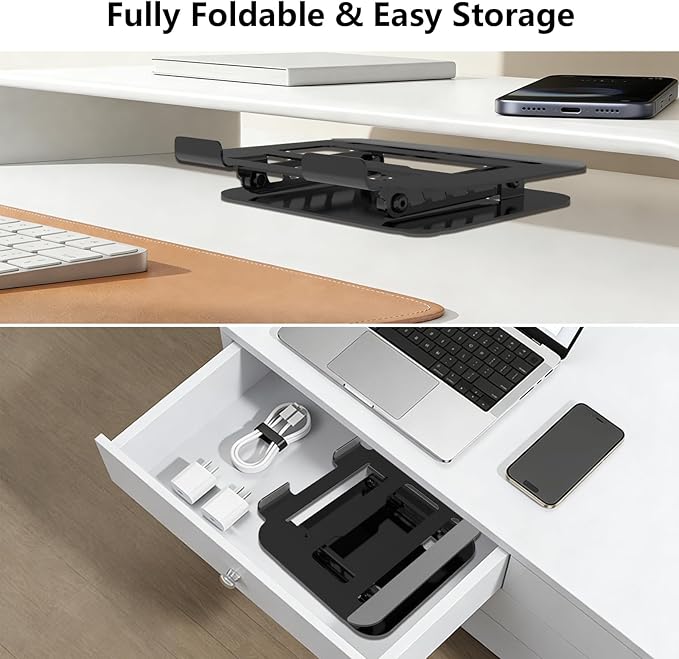 Adjustable Laptop Stand for Desk, Ultra Stable Metal Base Laptop Holder Riser, Fully Foldable for Storage and Easy to Carry, Fit for MacBook Pro/Air HP 14 All Under 16??Devices (Black)