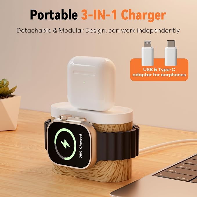 7 in 1 Wireless Charging Station, Magnetic 25W Fast Charger with Alarm Clock & Night Light, Bedside Charging Stand for iPhone 17 16 15 14 13 12 Pro Max, Apple Watch, AirPods, Bedroom