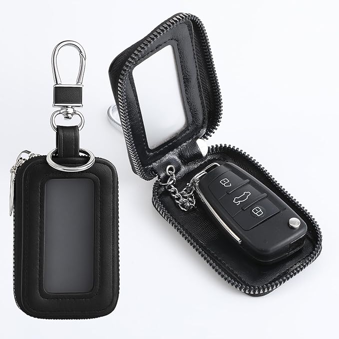 Premium Car Key Fob Case Leather Car Smart Key Fob Holder Keys Fobs Protector Universal CarKeys Holder (Black)