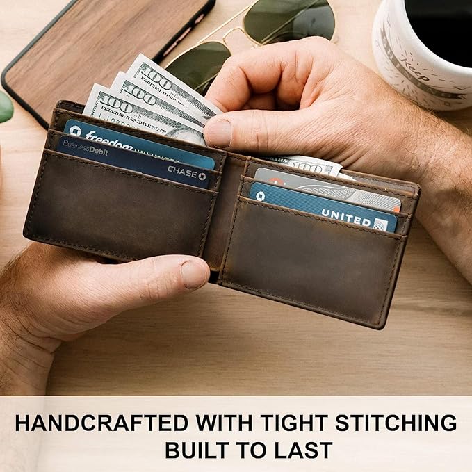 STAY FINE Minimalist Wallet for Men RFID Leather Bifold Slim Billfold with ID and Card Slots
