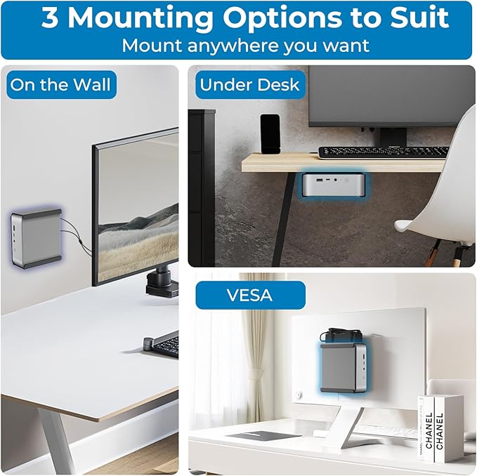 Metal Mini PC VESA Mount for Beelink SER5 Pro, EQi12, SER5 MAX, SER8, SER9 Pro, SER9, SER8 Pro, SER6, EQR6, EQR5, SEi13 Pro, SEi14, Vesa/Wall/Under Desk, Mount for Beelink, with Holder, Black