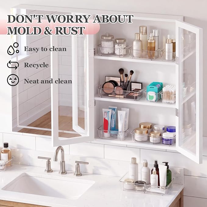 DILIBRA 16 Pcs Clear Extendable Drawer Organizer, 3-Size Adjustable | Plastic Non-Slip Storage Bins, For Makeup Cosmetic Jewelries, For Utensils Stationery, For Dressers Tool, Desk Drawer Storage