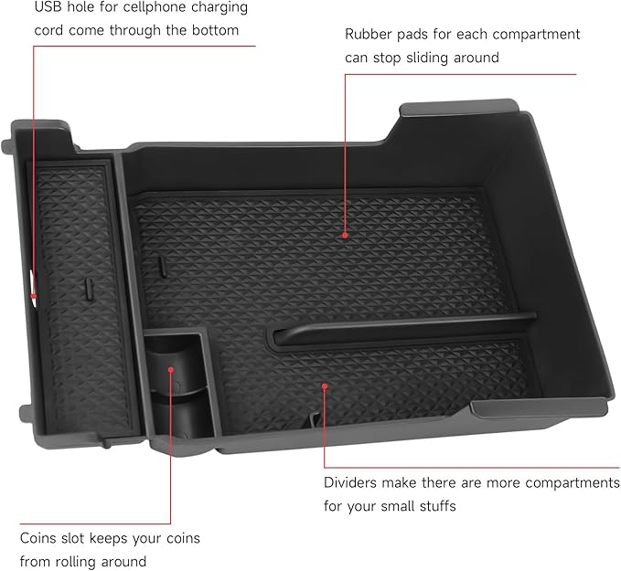 Center Console Organizer Tray Compatible with Mazda 3 Accessories 2019-2025 2026 Armrest Storage Box ABS Console Insert Tray Container
