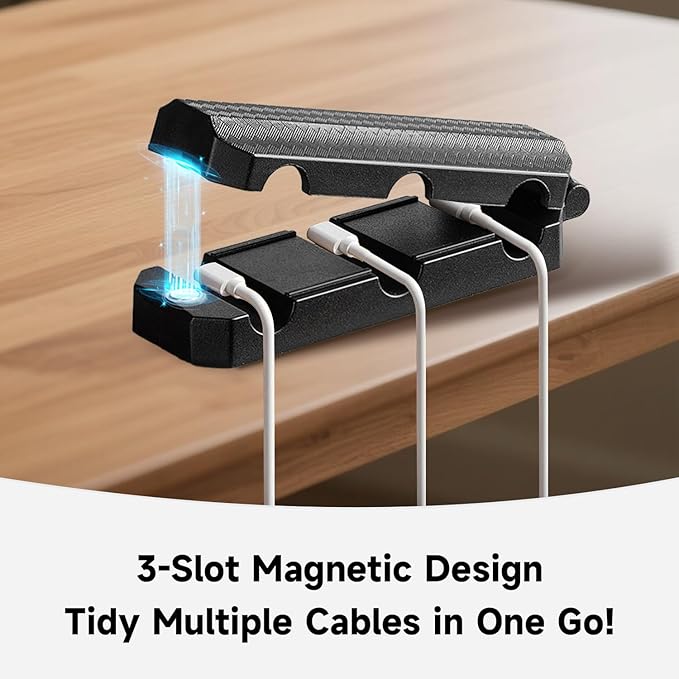 12 P Magnetic Cable Clips Cord Organizer – Nonazippy 3-Slot Wire Holder for Desk, Strong Adhesive Cable Management for Home Office, Car, Nightstand – Black & White Mixed (12)