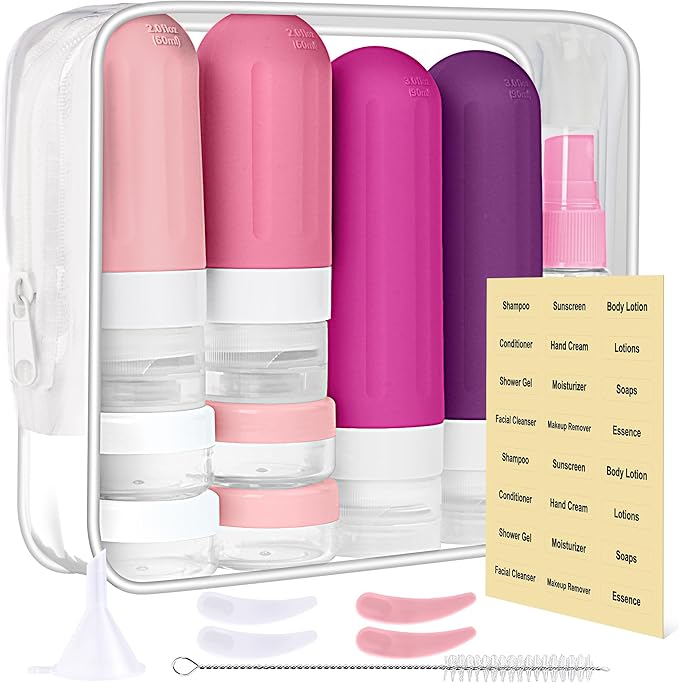Landisun Travel Bottles for Toiletries 18Pack Travel Size Containers Toiletry Travel-Containers TSA Approved Leak Proof (Crimson)