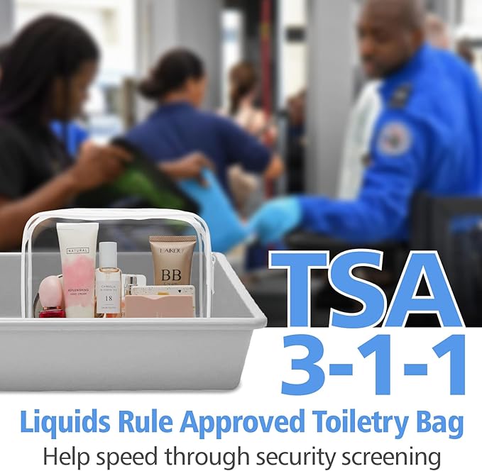 PACKISM TSA Approved Toiletry Bag 5 Medium - Quart Size Clear Makeup Bag for Carry On, Airport Security Compliant Clear Travel bag for Toiletries with Reinforced Seams, Blue Pink White Yellow Purple