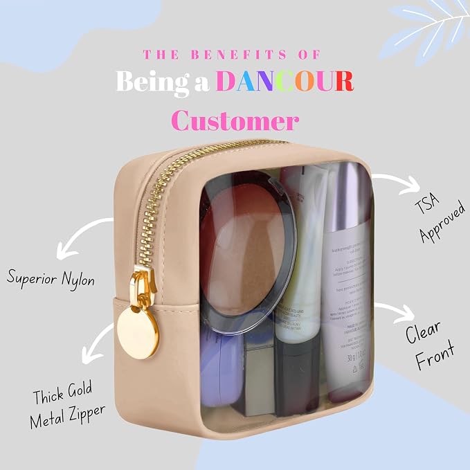 DANCOUR Clear Makeup Bag Mini Makeup Bag for Purse Mini Bag Pouch Purse Clear Pouch Small Cosmetic Bag Travel Case Travel Cosmetic Case (Beige)
