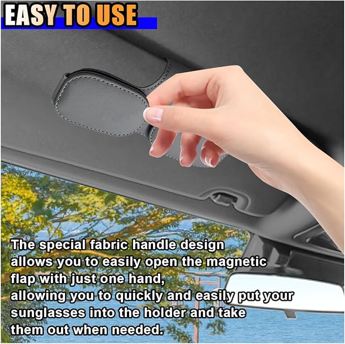 smilfuy Magnetic Leather Sunglasses Holder for Car Visor Clip, Car Sun Visor Ticket Card Clip Double Clip, Auto Glasses Eyeglass Hanger Clip, Eyeglasses Mount Interior Car Accessories (Grey)
