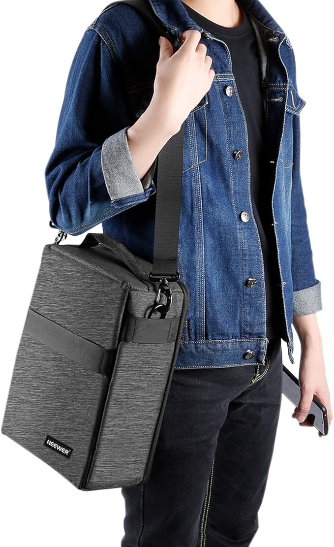 Neewer NW140S Waterproof Camera and Lens Storage Carrying Case 8.7x5.9x12.6 inches Soft Padded Bag for Canon Nikon Sony DSLR, 4 Lens or Flash, Trigger, Battery Accessories(Grey)