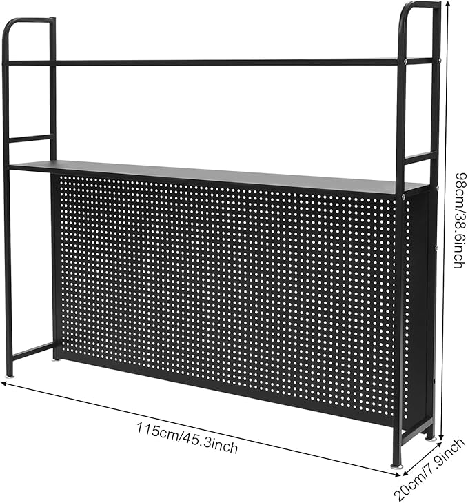 Desk Hutch Shelf 2 Tier Countertop Desktop Bookshelf with Pegboard, Metal Desk Top Bookcase for Computer Desk, Desk Storage Organizer Rack for Dorm Office Home Bedroom(Black, 115cm/45.3in)