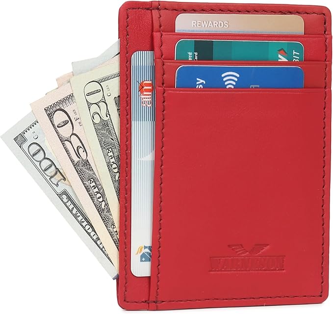 Ultra Slim Leather Wallet Just 0.12 Thick, 6 Card Slots, RFID Blocking, Soft, Durable, Minimalist Genuine Leather, Credit Card Holder for Men & Women Great Gift