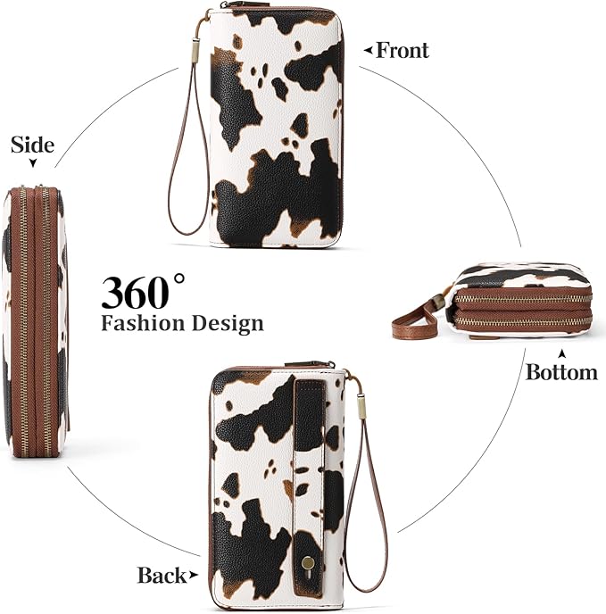 GAEKEAO Wallet for Women Clutch RFID Blocking Wristlet Leather Purse Large Capacity Credit Card Holder with Grip Hand Strap
