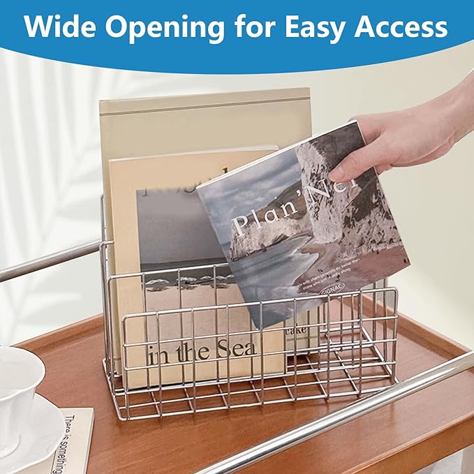 Silver Metal Desktop Organizer – 4-Slot Wire Mail Sorter, Minimalist Iron Art File Holder, Multi-Purpose Book Rack & Letter Organizer for Office, Home & School