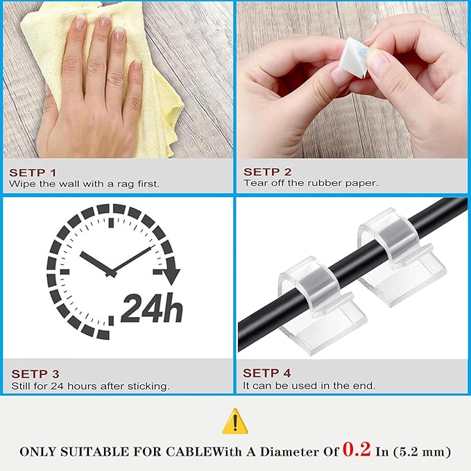 Cable Clips，100PCS Electrical Cord Management Adhesive Cable Wire Clip Wire Clips wall，Used for Cars, Offices, and Homes Cable Clips Cord Organizer (Transparent)