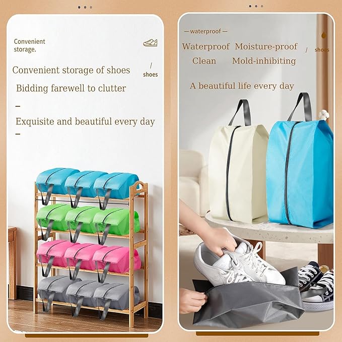 5Pcs Large Travel Shoe Bags Portable Travel Gifts Shoe Organizer with Zipper Closure, Waterproof Nylon Shoe Storage Organizer with Handle Travel Bags For Men and Women, Beige