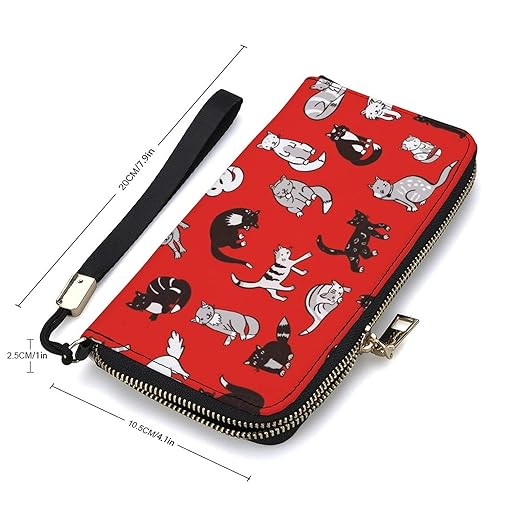 Unisex Zip Around Wallet for Adults Teens Cats Pattern Coin Pouch Cash Pocket PU Leather Wallets Card Holder Organizer Designer Purse with Wristlet Strap