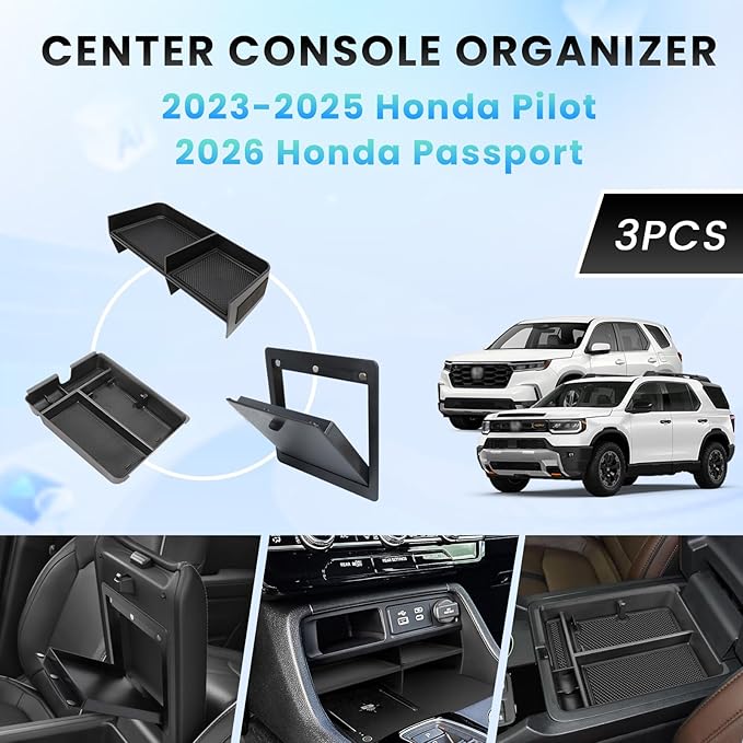 3PCS Center Console Organizer Compatible with 2023-2026 Honda Pilot 2026 Honda Passport Hidden Storage Tray Armrest Storage Tray Insert Divider Slot Box Secondary Interior Accessories