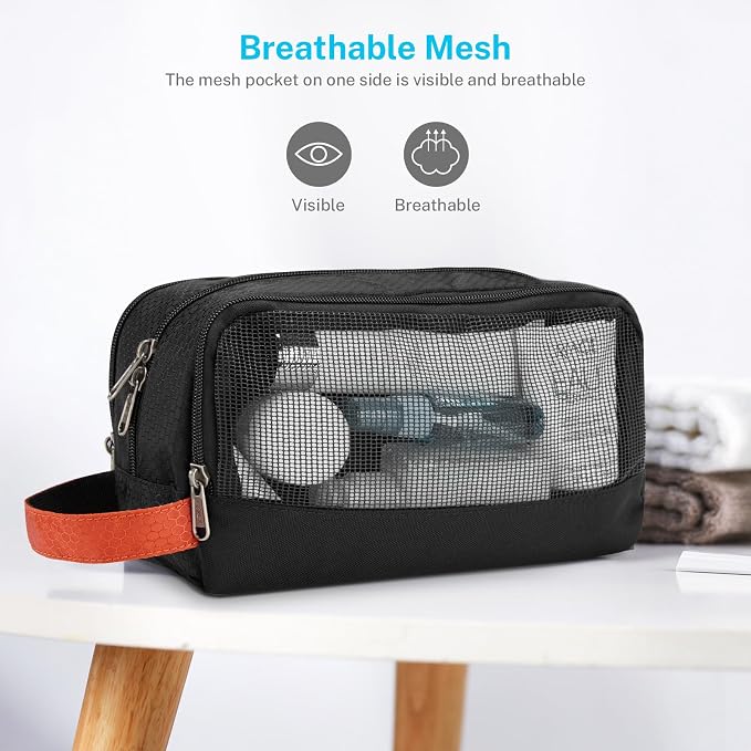 Gonex Travel Toiletry Bag Nylon, Toiletries Kit Shaving Bag Toiletry Organizer Black & Orange
