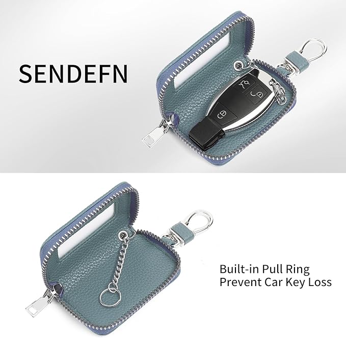SENDEFN Universal Car Key Fob Case Leather Smart Remote Keychain Protector Holder