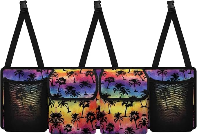 Colorful Palm Car Trunk Organizer Foldable Backseat SUV Organizer Multifunctional Storage Carrying Caddy Tool Tote Bag Storage Bag for Camping
