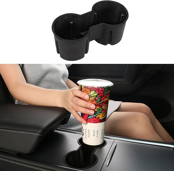 4 PCS Center Console Organizer and Cup Holder Insert Compatible With 2021-2023 Tesla Model 3，2021-2024 Model Y, Flocked/Silica Rubber Armrest Hidden Cubby Drawer Storage Box Accessories