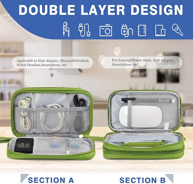 CAAORDKSO Electronic Organizer Travel Cable Accessories Bag, Case for Cable, Cord, Charger, Phone, Power Bank, Earphone (Grass Green, Medium)