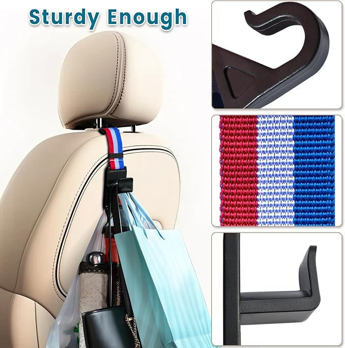 Purse Hook for Car, Adjustable Headrest Bag Seat Hooks Back, Car Accessories for Women, Coloured, 4 Pack