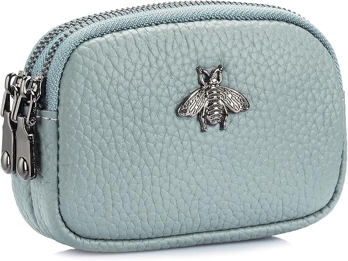 imeetu Women Leather Coin Purse, Small 2 Zippered Change Pouch Wallet