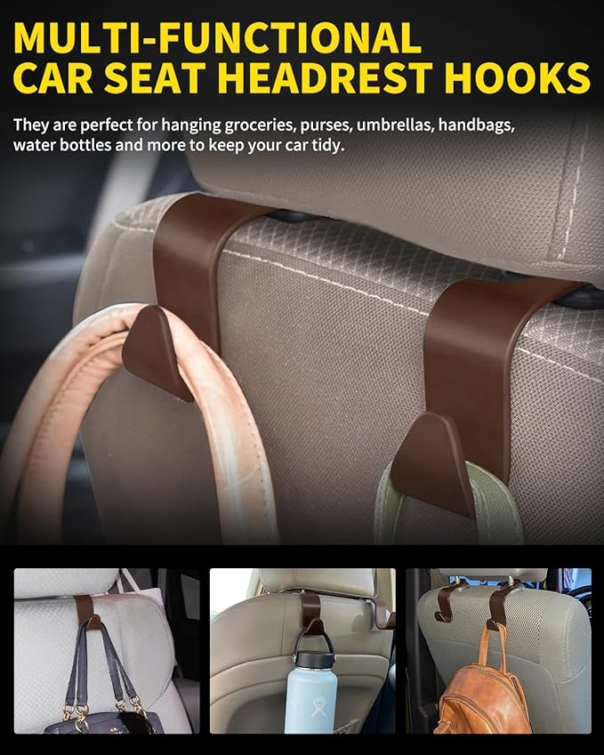 8 Pack Car Seat Headrest Hooks with 44 Pounds Load Capacity, Hangers Storage Organizer Universal Car Interior Accessories for Handbags Water Bottles Purse Coats Umbrellas, Wine Red
