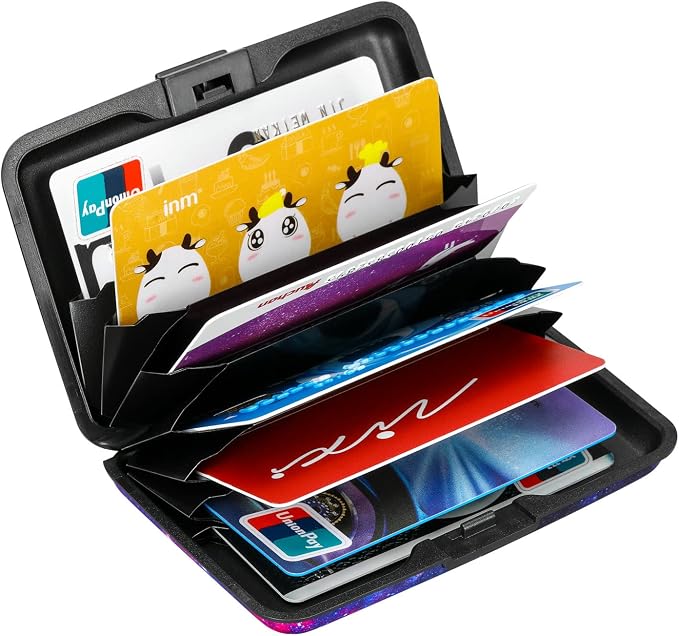 ELFISH RFID Blocking Credit Card Protector Aluminum ID Case Hard Shell Business Card Holders Metal Wallet for Men or Women (Starry Sky)