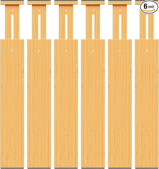 BAMBUROBA Bamboo Drawer Dividers, Adjustable Kitchen Drawer Organizer for Clothes,17-22" Expandable Drawer Organization Separators for Bedroom,Bathroom,Dresser and Office,6-Pack