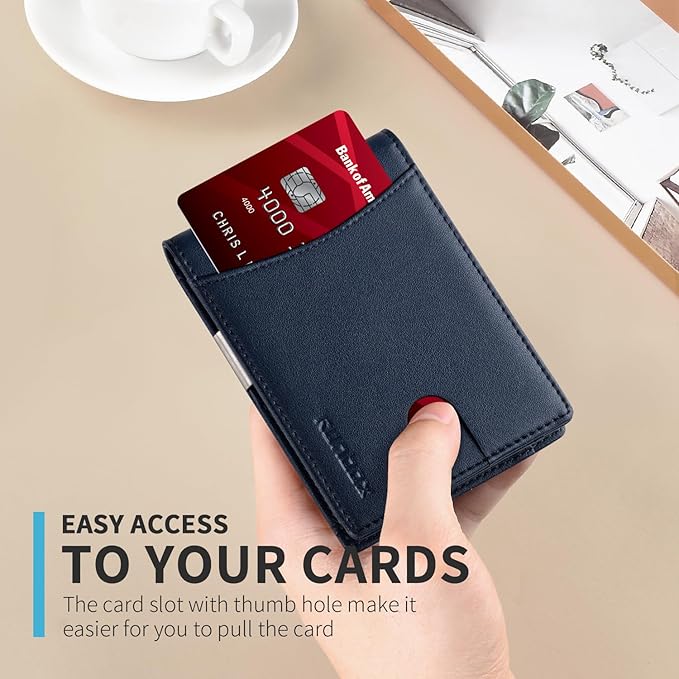 RUNBOX Slim Money Clip Wallets for Men RFID Blocking 11 Card Holder Minimalist Small Leather Bifold Men's Front Pocket Wallet Gift Box
