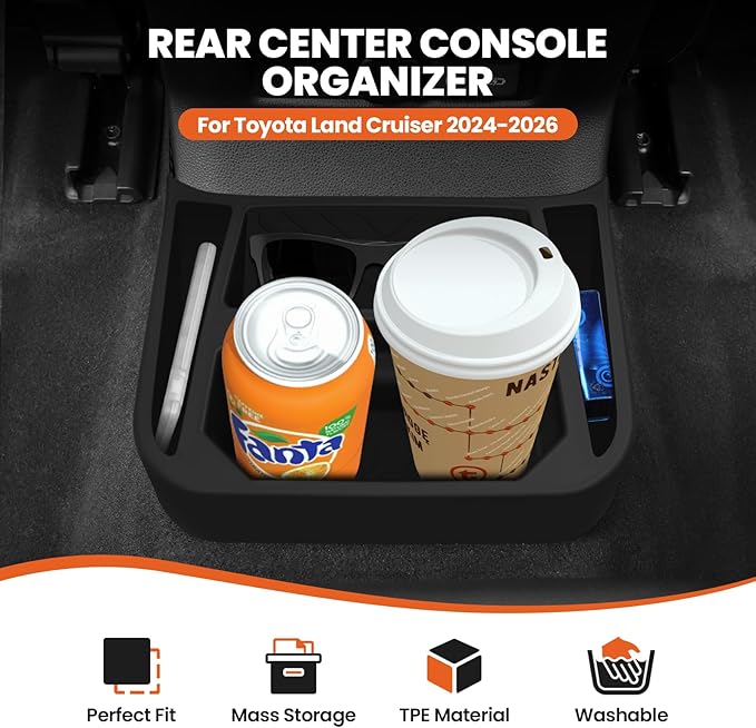 Shademax Rear Center Console Organizer for Toyota Land Cruiser LC250 2024 2025 2026 Accessories Backseat Storage Box Rear Bridge Organizer Insert Land Cruiser Console Air Outlet Tray Silicone Material