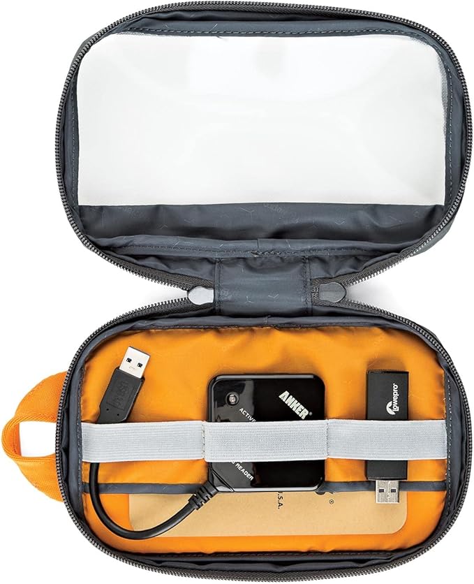 Lowepro GearUp Pouch Mini, Travel Essentials, Travel Case for Phone Cords, Cables, Adapters, USB Sticks, Smartphone Accessories, Made of Recycled Fabric, Grey