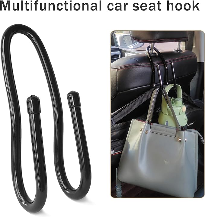 Adjustable Car Seat Headrest Hook 4 Pack Car Storage Organizer Headrest Hanger Holder Hooks for Bags Purses Jackets Sweaters Hats Umbrella, Seat Hooks for Vehicle