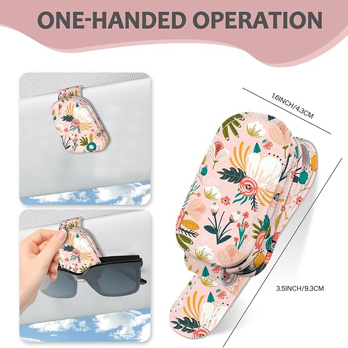 2 Pack Sunglass Holder for Car Visor, Universal Magnetic Car Sunglass Holder for Different Size Eyeglasses, Car Visor Accessories (Flower-Pink)
