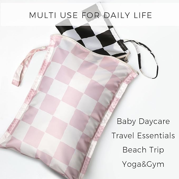 RelaxScene Wet Dry Bags Water Resistant - 2 Pack Reusable Waterproof Wet Dry Bag for Swimsuits & Baby Clothes - Leakproof Storage Pouch Bag for Travel & Baby Diaper - Travel Laundry Daycare Bags