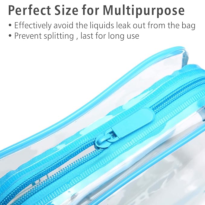 PACKISM Clear Makeup Bag - Waterproof TSA Approved Toiletry Bag Quart Size Bag, Clear Makeup Bags with Zipper, Carry on Airport Airline Compliant Pouch, 3 Pack, Blue