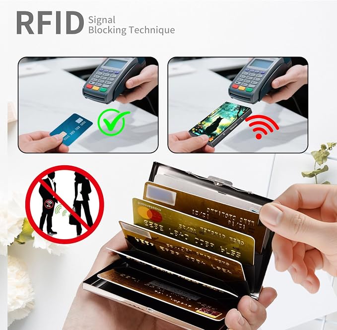 RFID Metal Wallet Credit Cards Holder Slim Mini Business Card Holder Metal ID Case Gift for Men Women,Black Cat Forest