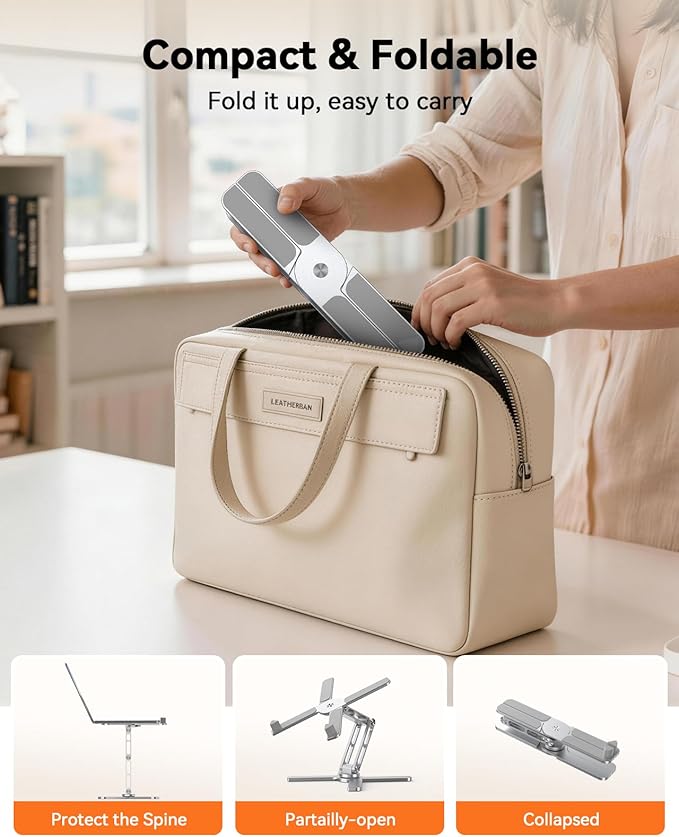 TECKNET 360° Rotating Laptop Stand for Desk, Ergonomic Foldable Computer Stand, Portable Laptop Riser Holder Adjustable Height Angles, Compatible with MacBook Air Pro All Laptops 10-17" Silver