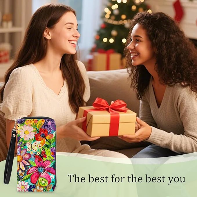 Floral Wallets for Women - Vibrant PU Leather Womens Wallet with Cash Zipper Coin Purse, Small Credit Card Holder Travel Wallet, Wristlet Wallets for Female Ladies Mom Girls Purse (Flower Lovers Gift)