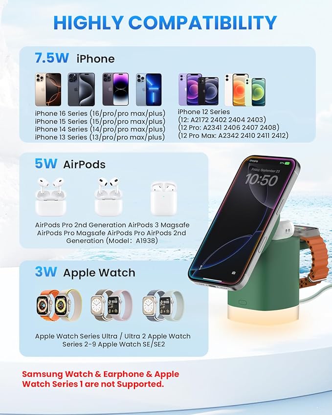 Wireless Charging Station for Apple Mag-Safe: JoyGeek 3 in 1 Magnetic Foldable Charger Stand for iPhone 16 15 14 13 12 Pro Max Plus - Apple Watch 10 9 8 7 6 5 4 SE - AirPods Pro 2/3/4