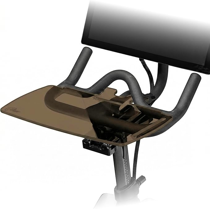 TFD The Tray V2 for Peloton Bike Original Models, Flat Acrylic Desk Tray with Phone and Pen Holders, Laptop and Tablet Tray for Work, Reading, or Viewing While Riding, Dark
