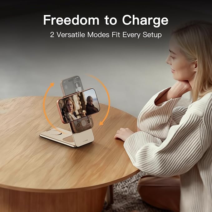 ANJANK 25W 3 in 1 Wireless Charging Station, Qi2.2 Magnetic Foldable Travel Fast Charger, Aluminum Alloy Cooling Charging Stand for iPhone17/16/15 Pro Max, Apple Watch, AirPods(45W Adapter),Ultrathin