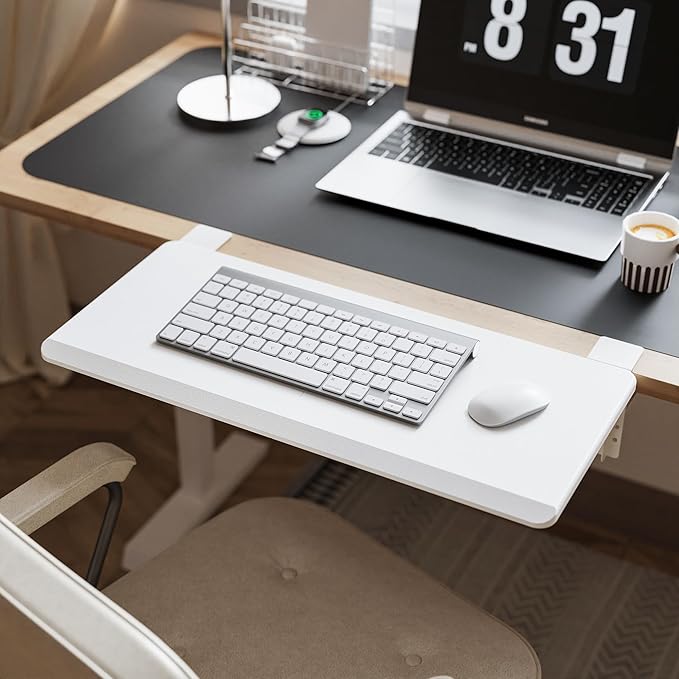 ETHU Ergonomics Desk Extender Tray, 25.6"x11.4" Large Size Foldable Keyboard Extender Tray Clamp On, Armrest Support for Home and Office (White)