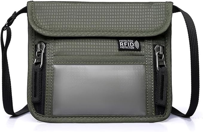 Passport Holder for Travel Pouch Neck Wallet for Traveling Women Men with RFID Blocking Waterproof and Slim Neck Pouch Adjustable Neck Strap (Green)
