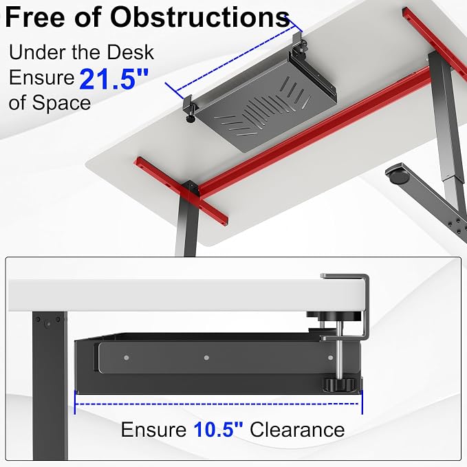 Sliding No Drill Under Desk Laptop Mount, Metal Under Desk Storage Shelf with Cable Management, Slide Out Laptop Storage Tray for MacBook, Mac Mini, Fits Office Workstations(Black with slid rail)