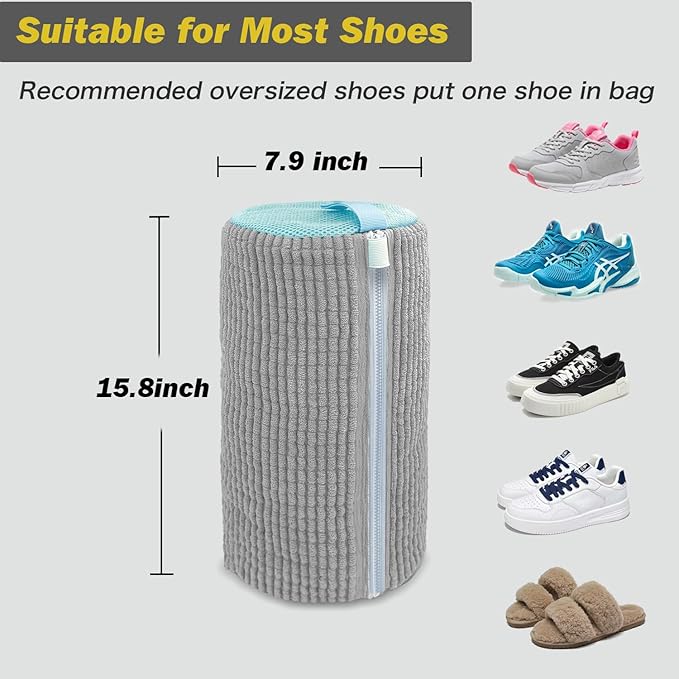 Shoe Washing Machine Bag,Laundry Shoe Bag for Washer and Dryer,Reusable Shoe Cleaning Bag for Sneakers,Tennis Shoes,With Self-locking Zipper, Microfiber Inside,Include Shoe Bag (Pro Grey - 1 Pack)