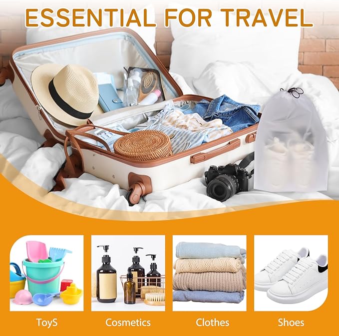 Shoe Bags for Travel, 15.7" x 11.8" Travel Shoe Bags for Packing, Large Waterproof Portable Travel Shoe Storage Bags Travel Essentials Women for and Men (20, White)